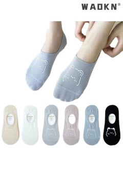 WAOKN 6 Pairs Cotton Boat Socks Women Summer Breathable Short Socks Fashion Cartoon Bear Printed Non-Slip Invisible Socks,Casual Cotton Stretchy Novelty Socks,Perfect for Everyday Wear  - Image 5