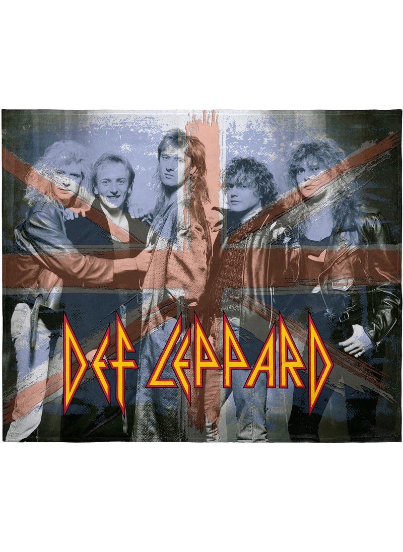 INTIMO INTIMO Def Leppard Blanket Faded Union Jack Band Members Rock Music Fleece Throw Blanket 48"" x 60"" (122cm x152cm) 