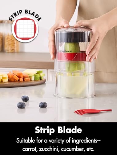 Geedel French Fry Cutter, Professional Home Style Onion Chopper, Vegetable Chopper Dicer Manual, Easy to Clean, Ultra Sharp Blades Thick-Strip Fry Cutter Apple Slicer and Corer, 3 Blades - Image 4