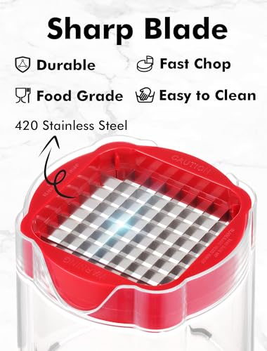 Geedel French Fry Cutter, Professional Home Style Onion Chopper, Vegetable Chopper Dicer Manual, Easy to Clean, Ultra Sharp Blades Thick-Strip Fry Cutter Apple Slicer and Corer, 3 Blades - Image 5