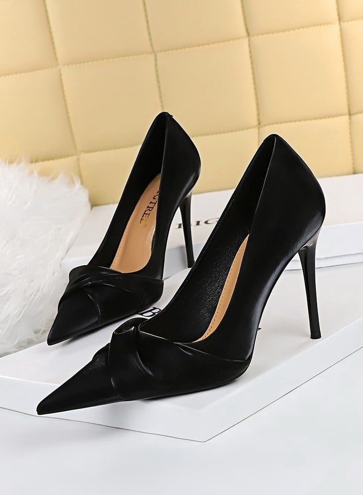 BIGTREE Women's Elegant Bowknot Stiletto Pumps 10 cm Elegant Gorgeous Closed Pointed Toe Slip On Solid High Heels Black - Image 1
