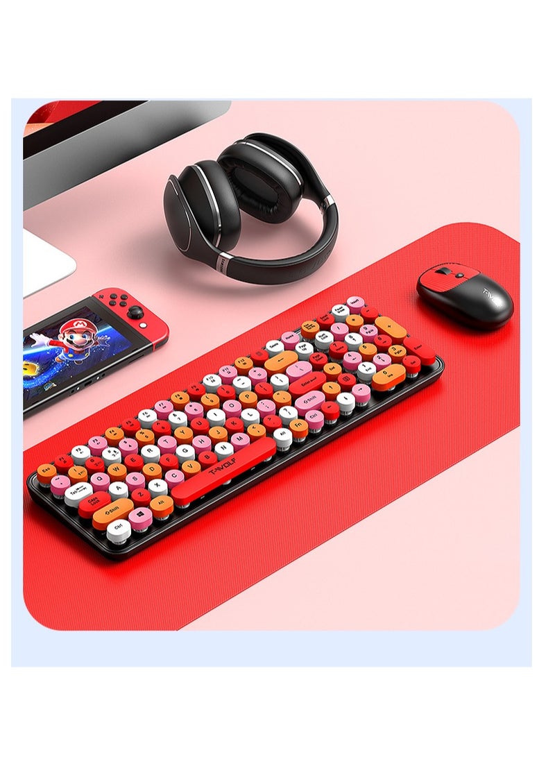 General New wireless keyboard and mouse set TF350 for cross-border office, punk lipstick retro cute keyboard and mouse for girls  - Image 1