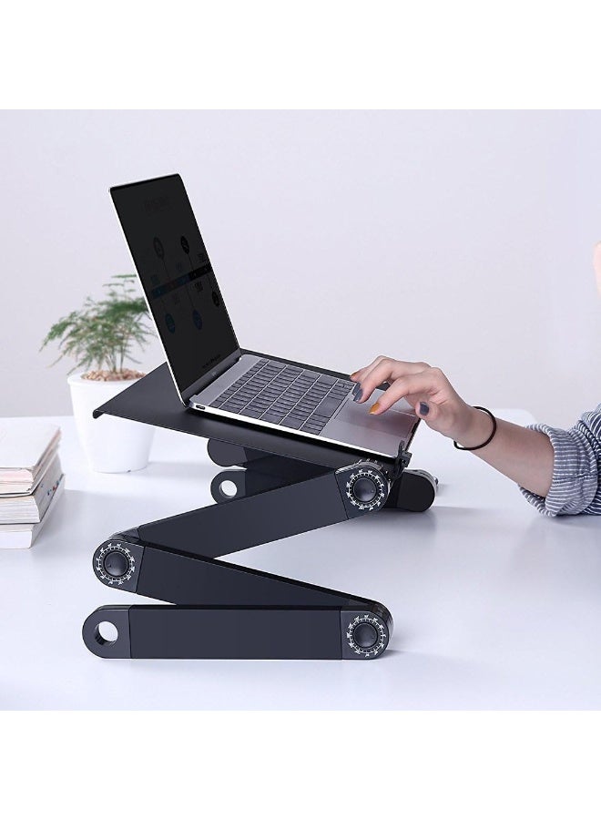 RUNZI Laptop Desk, Laptop Stand for Bed and Sofa, Portable Adjustable Laptop Table Desk Stand with Mouse Pad, Ergonomic Design Lap TV Bed Tray Aluminum Cozy Desk Suitable for Reading Studying - Image 2