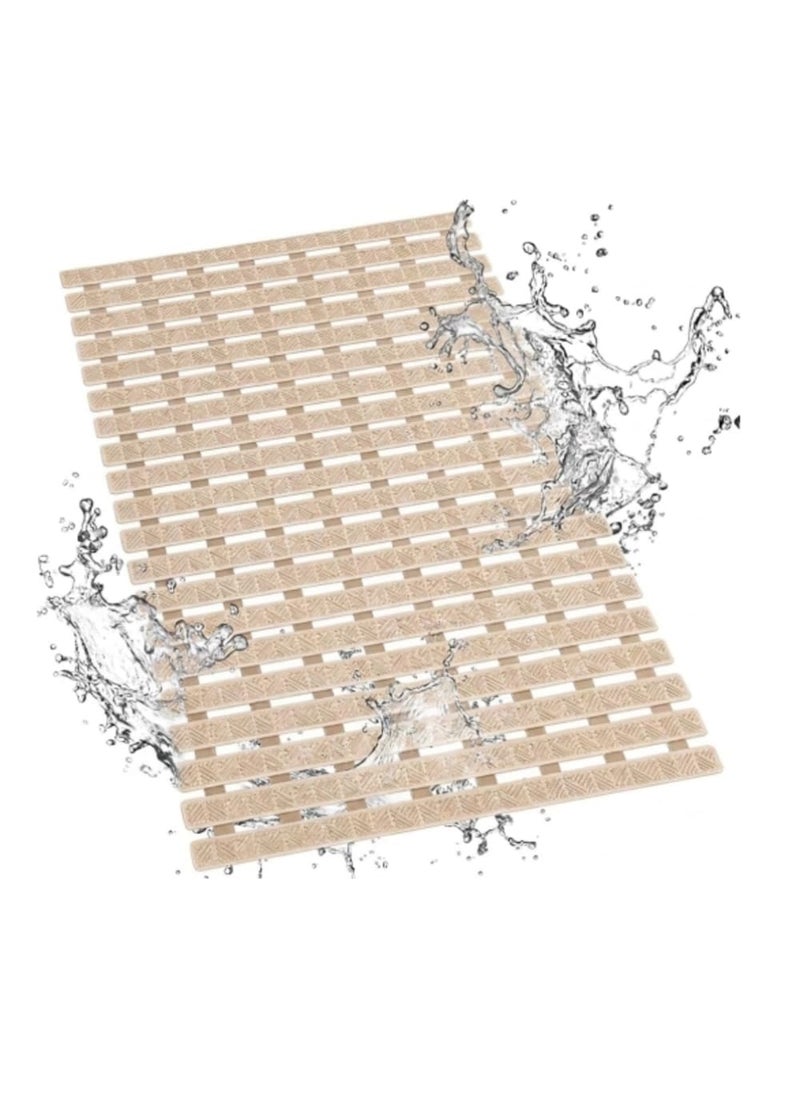 دواسة بانيو سيليكون مانعة للانزلاق، مشاية حمام بفتحات تصريف - بيج - 69x39 سم - Image 1