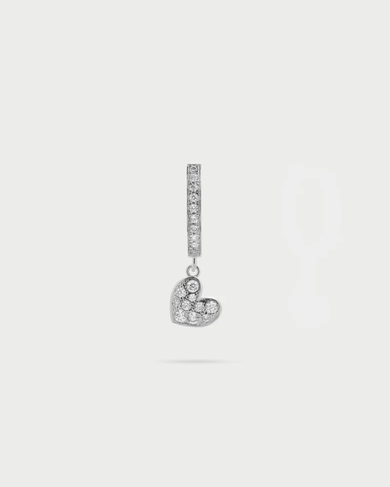Rue Des Mill Single hoop pav√® heart earring small- STARDUST TEN - Rhodium