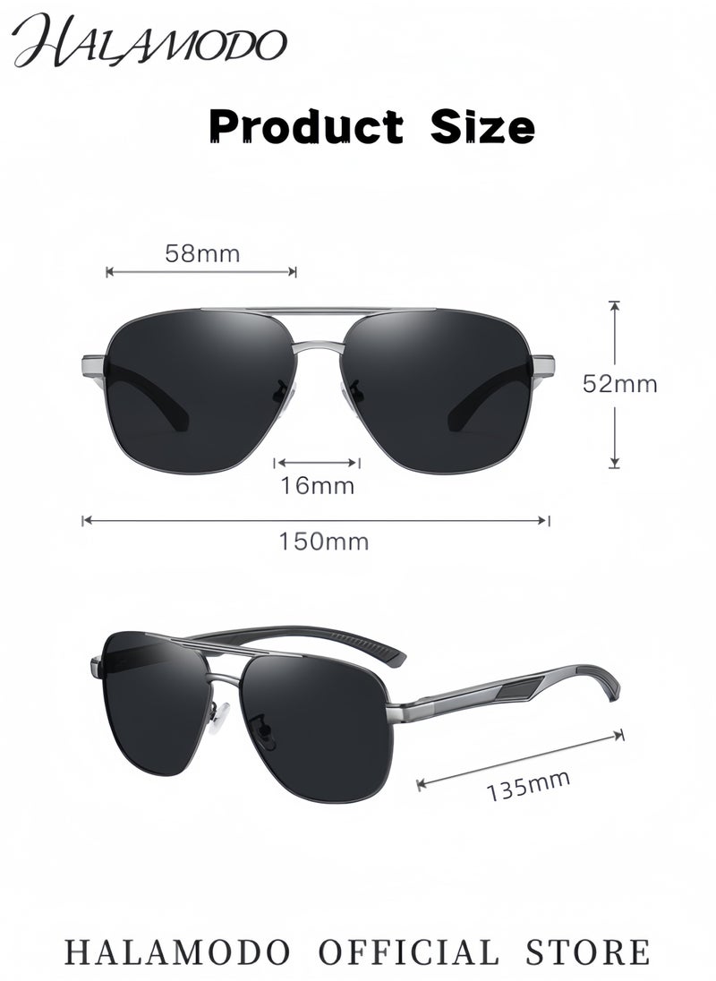 HALAMODO - Men's Sunglasses Polarized UV400 Protection Retro Classic Sunglasses Eyewear Lightweight Sun Glasses Metal Double-beam large-frame Sunglasses for Driving Fishing Hiking Travel - Image 1