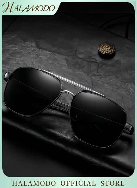 Men's Sunglasses Polarized UV400 Protection Retro Classic Sunglasses Eyewear Lightweight Sun Glasses Metal Double-beam large-frame Sunglasses for Driving Fishing Hiking Travel