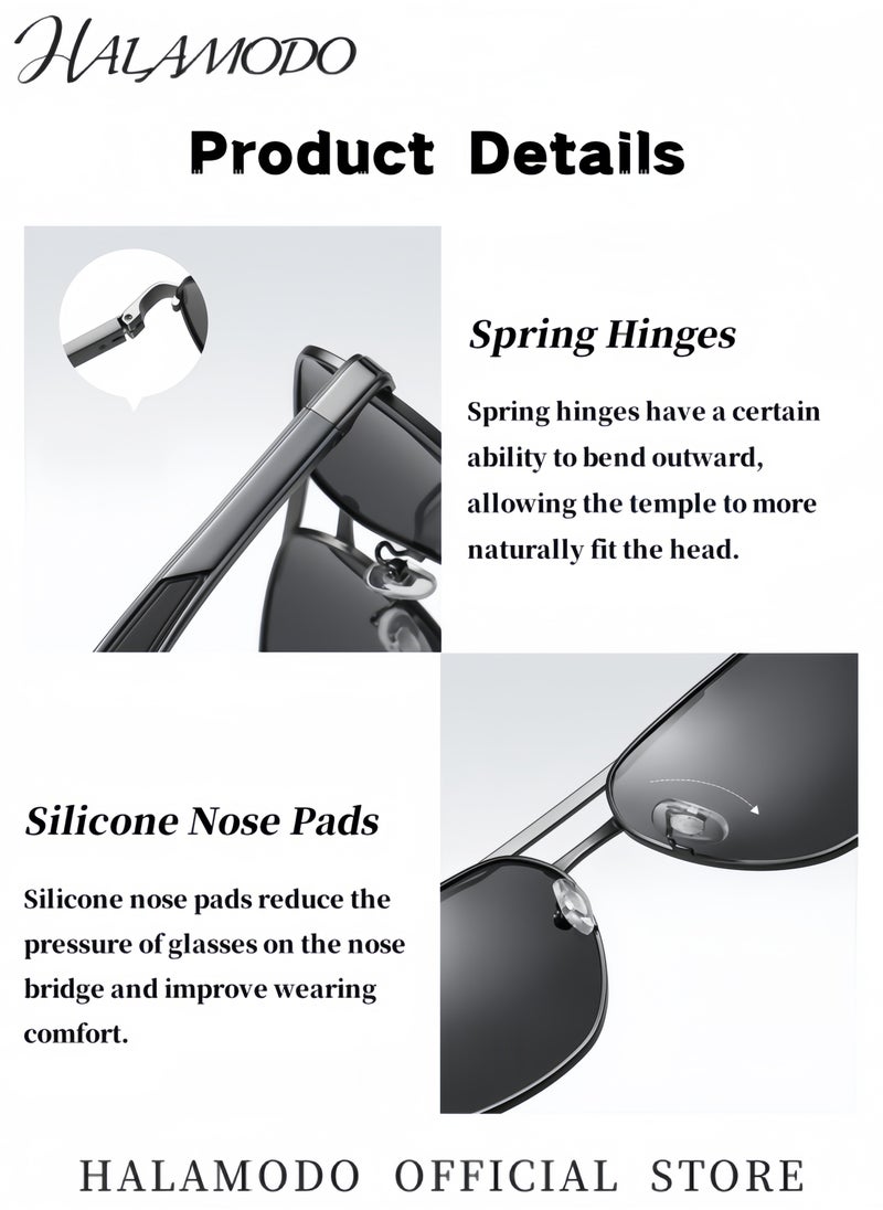 HALAMODO - Men's Sunglasses Polarized UV400 Protection Retro Classic Sunglasses Eyewear Lightweight Sun Glasses Metal Double-beam large-frame Sunglasses for Driving Fishing Hiking Travel - Image 1