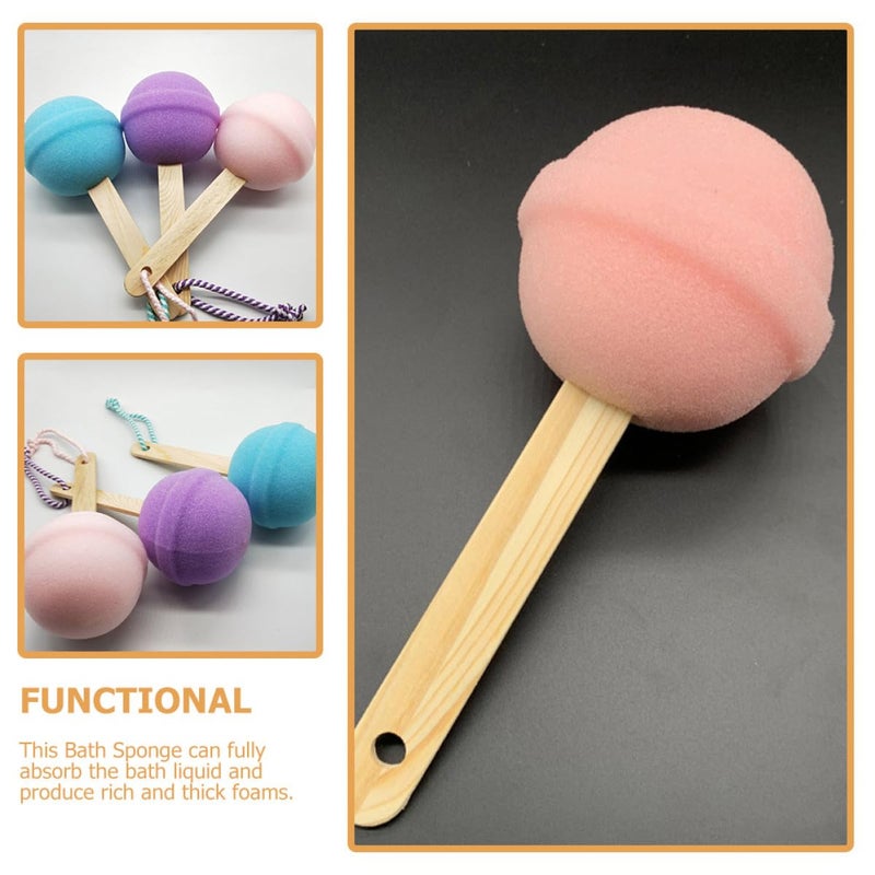 Long Handle Reusable Back Bath Sponge Lollipop Shape 4pcs Set High Density Soft Body Scrubber For Showering Exfoliating Random Color - Image 5