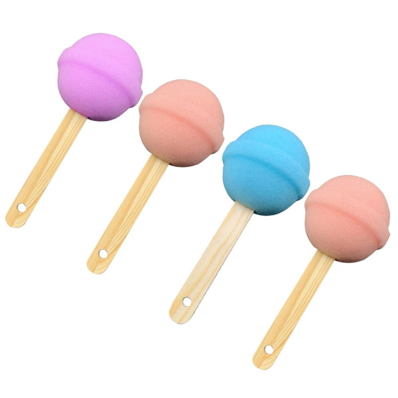 Long Handle Reusable Back Bath Sponge Lollipop Shape 4pcs Set High Density Soft Body Scrubber For Showering Exfoliating Random Color - Image 2
