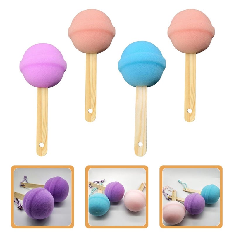 Long Handle Reusable Back Bath Sponge Lollipop Shape 4pcs Set High Density Soft Body Scrubber For Showering Exfoliating Random Color - Image 4