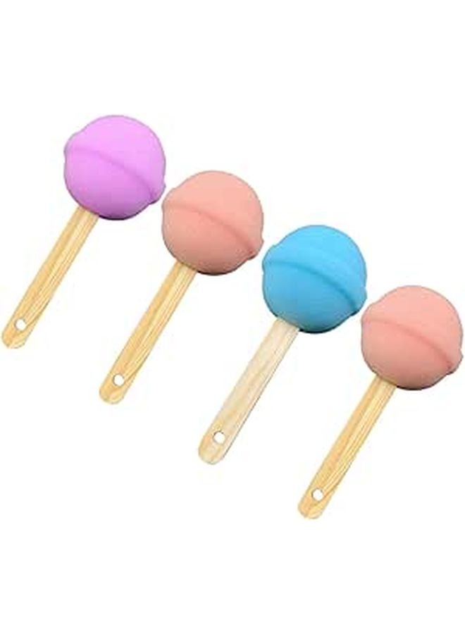 Long Handle Reusable Back Bath Sponge Lollipop Shape 4pcs Set High Density Soft Body Scrubber For Showering Exfoliating Random Color - Image 1