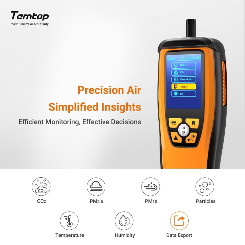 Temtop Temtop Air Quality Meter: Precision Indoor/Outdoor CO2, PM2.5, PM10, Detection with Audio Alarm, Temperature & Humidity Insights for Enhanced Home Comfort, M2000C  - Image 3