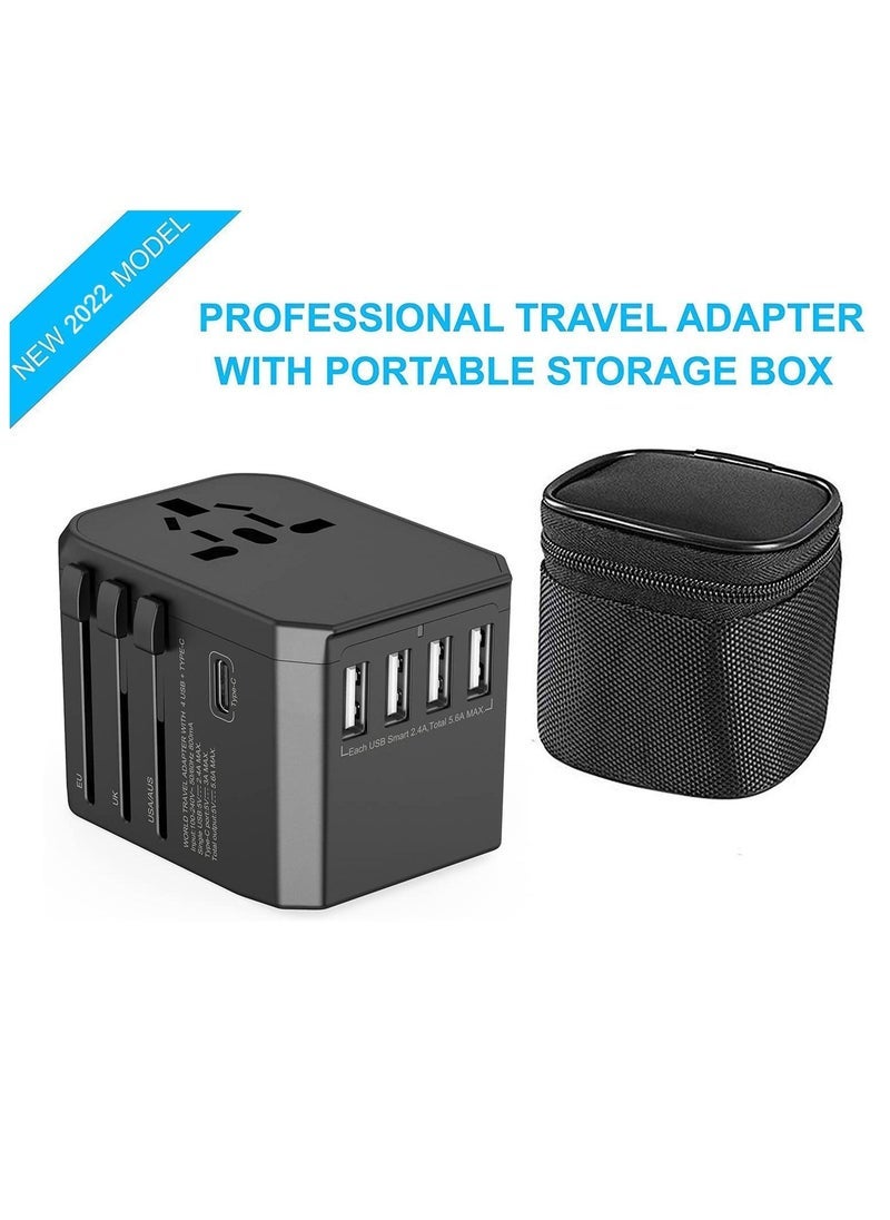 Gravity Universal International Travel Power Adapter with 3 USB + 1 Type C Charging Ports, European Adapter, Worldwide AC Outlet Plugs Adapters for Europe, UK, US, AU  - Image 3
