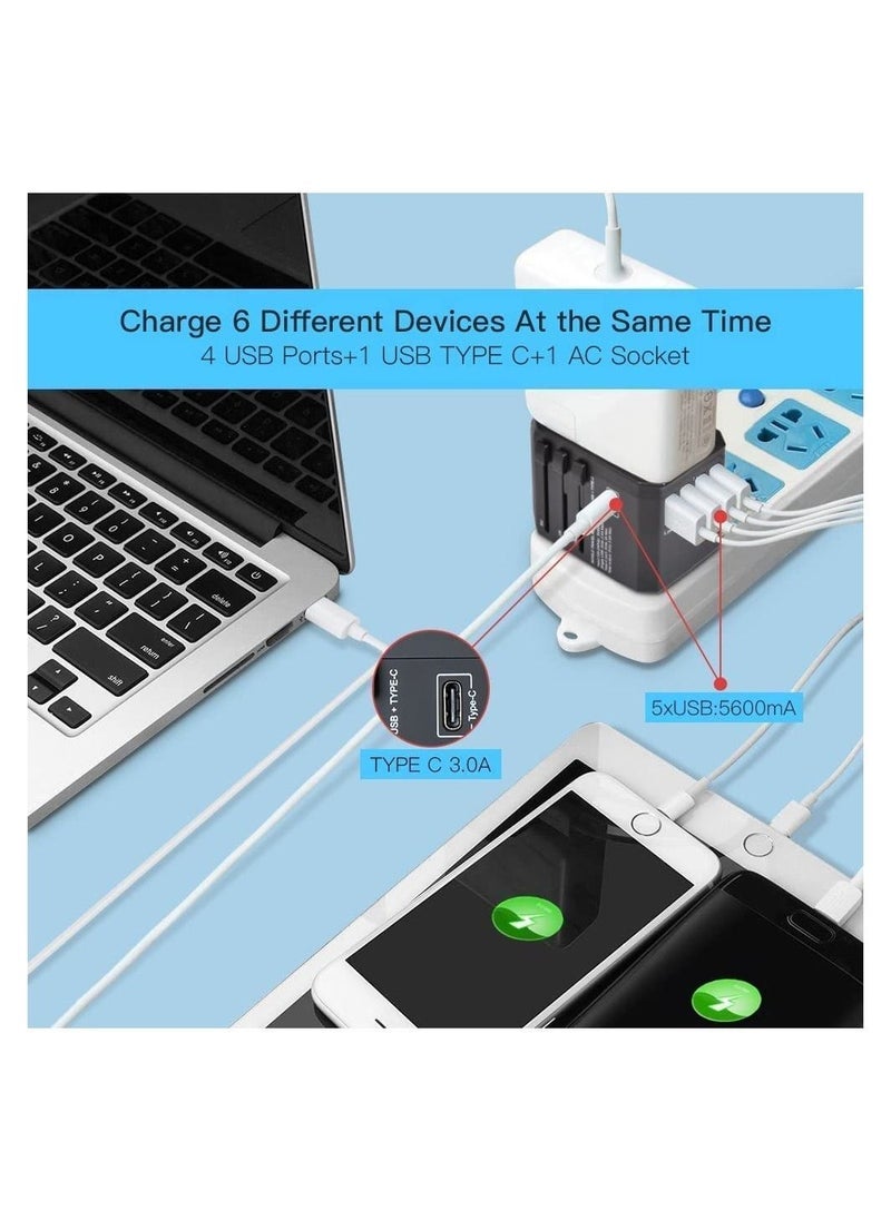 Gravity Universal International Travel Power Adapter with 3 USB + 1 Type C Charging Ports, European Adapter, Worldwide AC Outlet Plugs Adapters for Europe, UK, US, AU  - Image 2