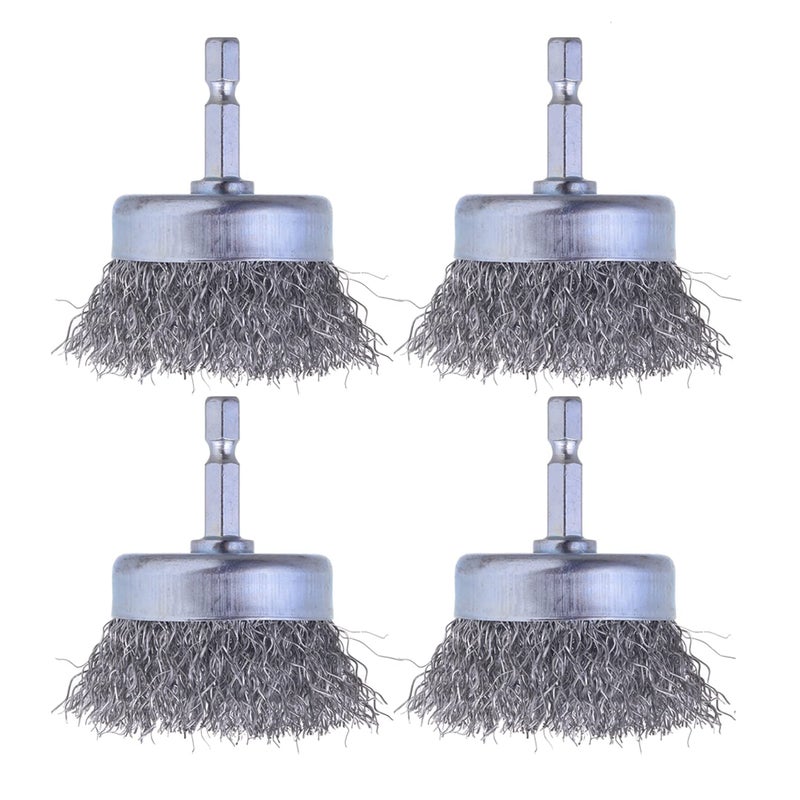 WENORA 4 Pcs Wire Cup Brush Set For Drill  Wenora Wire Brush For Drill 1/4 Inch Hex Shank  0.010 Inch Coarse Carbon Steel Drill Wire Brush  Wire Brush Drill Attachments Rust Removal - Image 1