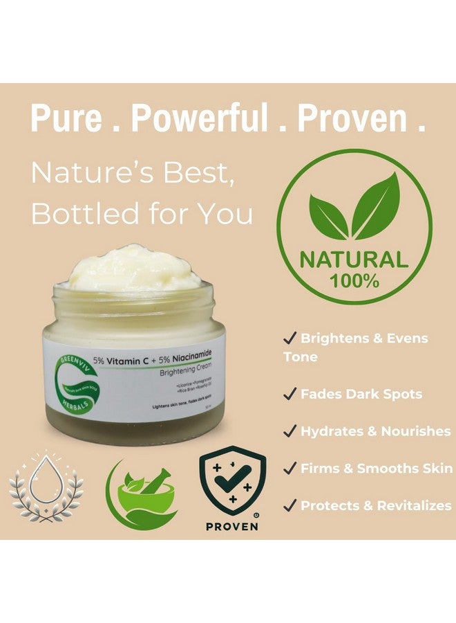 Greenviv 5% Vitamin C + 5% Niacinamide Brightening Face Cream | Boosts Radiance, Reduces Dark Spots & Evens Skin Tone | 50ml - Image 2