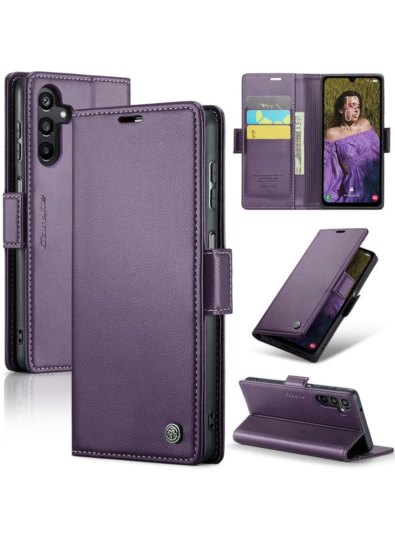 CaseMe Phone Case Luxury PU Leather Design Anti Fingerprint 023 Flip Cover Card Slot Holder Cover For Samsung Galaxy A15 (Purple) - Image 1