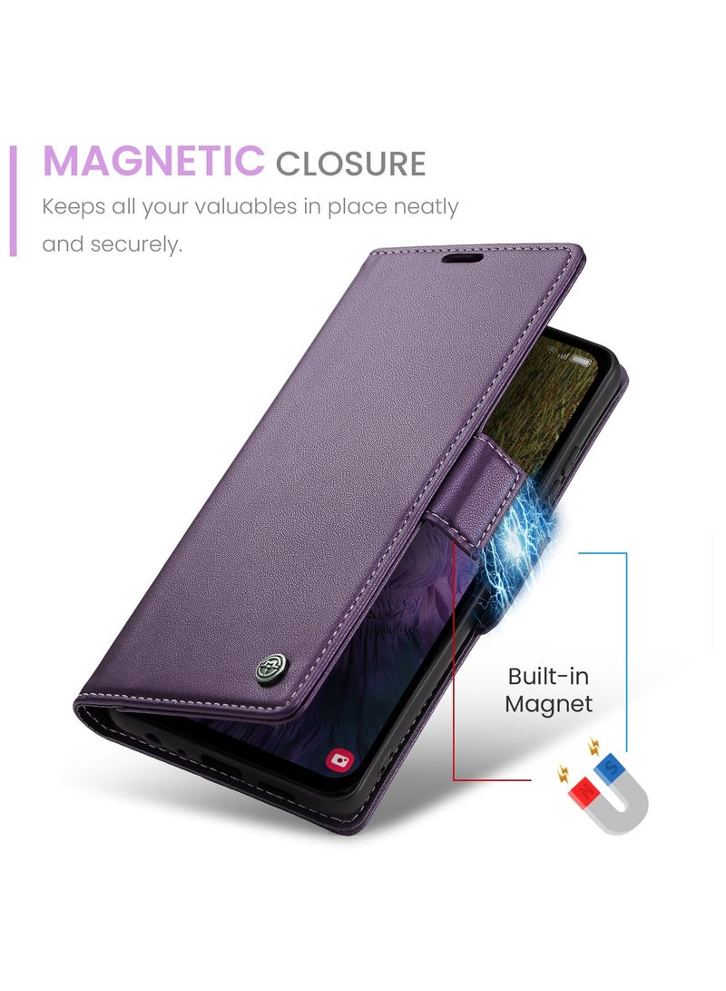 CaseMe Phone Case Luxury PU Leather Design Anti Fingerprint 023 Flip Cover Card Slot Holder Cover For Samsung Galaxy A15 (Purple) - Image 3