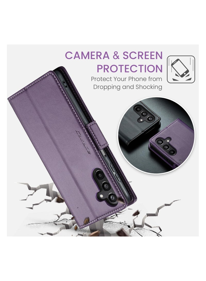 CaseMe Phone Case Luxury PU Leather Design Anti Fingerprint 023 Flip Cover Card Slot Holder Cover For Samsung Galaxy A15 (Purple) - Image 4
