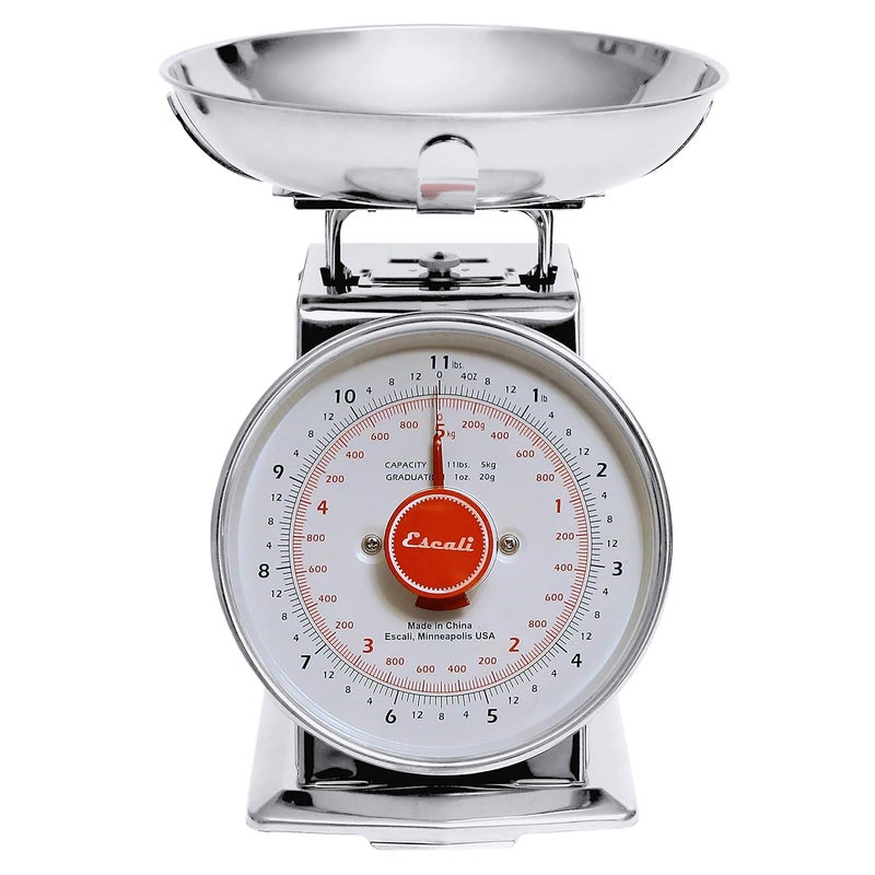 Escali DS115B Mercado Retro Classic Mechanical Dial Stainless Steel Scale, Removeable Bowl, Tare Functionality, 11lb Capacity, Stainless - Image 3
