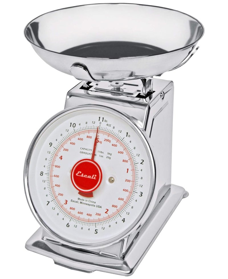 Escali DS115B Mercado Retro Classic Mechanical Dial Stainless Steel Scale, Removeable Bowl, Tare Functionality, 11lb Capacity, Stainless - Image 1