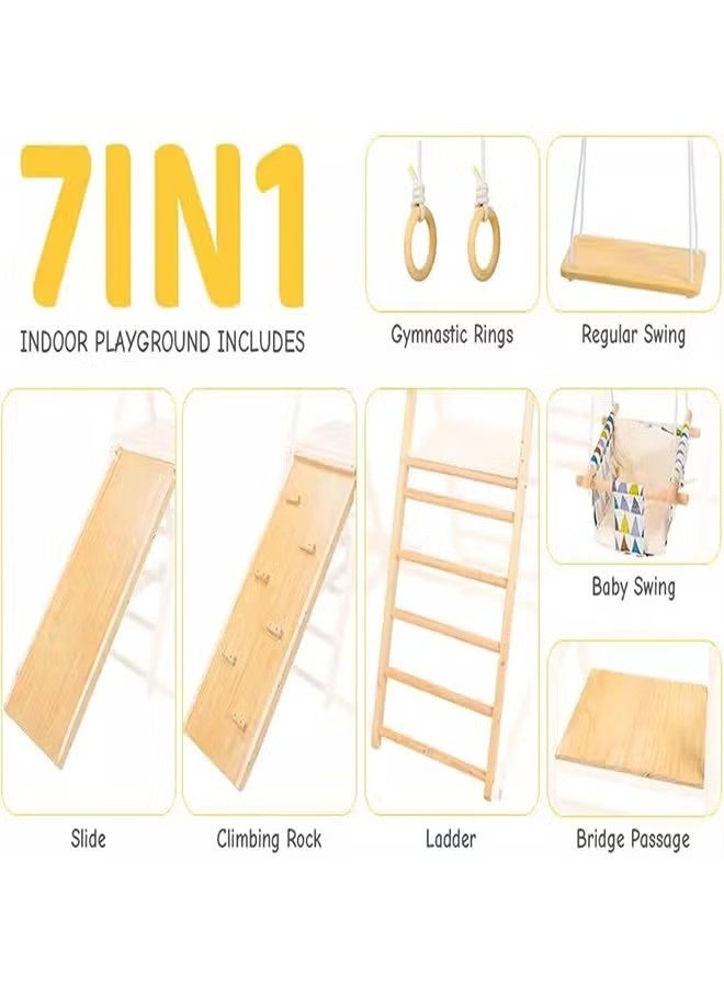 Beauenty Baby Climbing Toys Indoor Playground 7-in-1 Wooden Montessori Jungle Gym Playset Wooden Climbing Set for 3+ Years Old Baby Suitable for Park Indoor Outoor Home - Image 2
