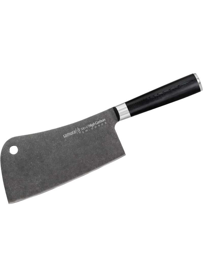 Samura MO‑V Stonewash Meat Cleaver Knife 7"/180 mm | Japanese AUS‑8 Stainless Steel | Stonewashed Non Stick Blade | G‑10 Ergonomic Handle with Steel Bolster | Kitchen Cleaver for Meat & Veg - Image 1