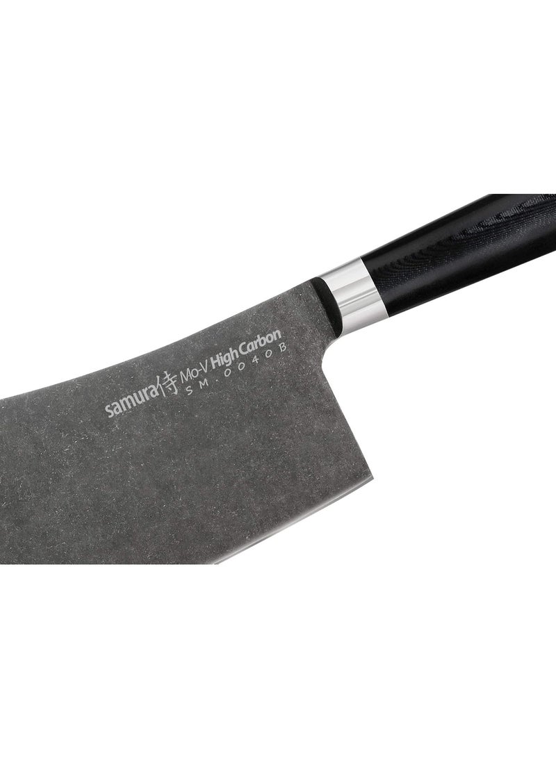 Samura MO‑V Stonewash Meat Cleaver Knife 7"/180 mm | Japanese AUS‑8 Stainless Steel | Stonewashed Non Stick Blade | G‑10 Ergonomic Handle with Steel Bolster | Kitchen Cleaver for Meat & Veg - Image 3