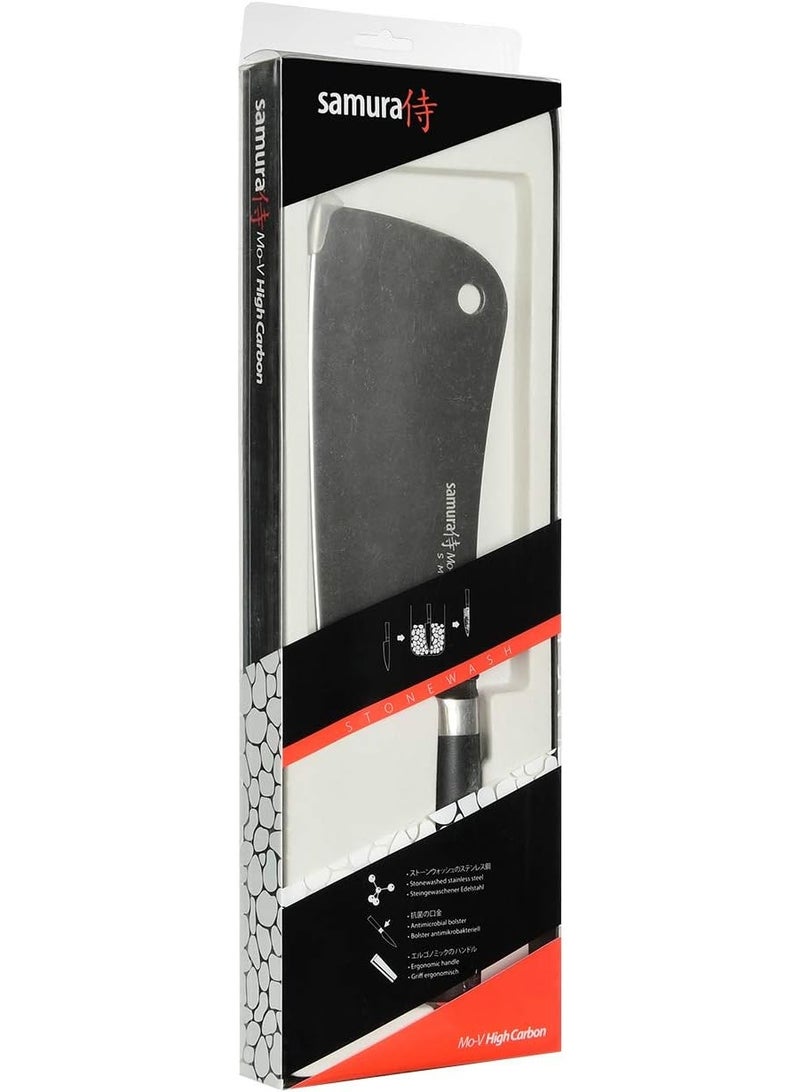 Samura MO‑V Stonewash Meat Cleaver Knife 7"/180 mm | Japanese AUS‑8 Stainless Steel | Stonewashed Non Stick Blade | G‑10 Ergonomic Handle with Steel Bolster | Kitchen Cleaver for Meat & Veg - Image 5