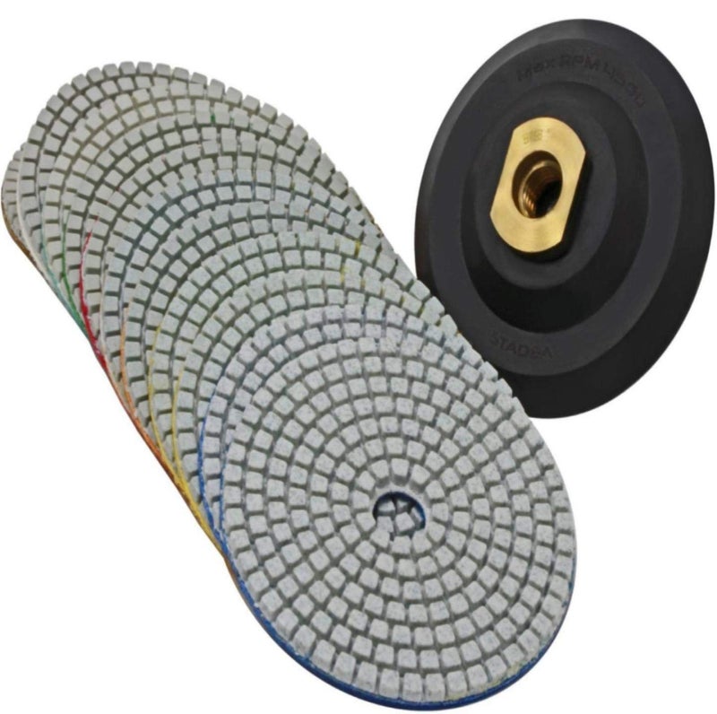 Stadea PPW179E Diamond Polishing Pads 4 Inch Wet Dry Set for Granite Quartz Concrete Marble Travertine Stone Countertop  Floor Polishing