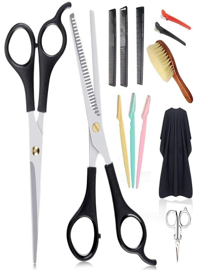 Doberyl ® Hair Cutting Scissors Barber Hairdressing Thinning Scissors with cutting apron/cape Duster brush hair clip Small folding nose scissor Grooming comb Eyebow razor Combo (13) - Image 1