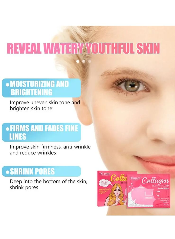 Disunie 5 Pieces Facial Mask Sheet for Skincare Hyaluronic Acid Hydrating and Moisturizing Face Sheet Mask Helps Reduce Fine Lines and Wrinkles Smooths and Repairs Skin Collagen Facial Mask - Image 3