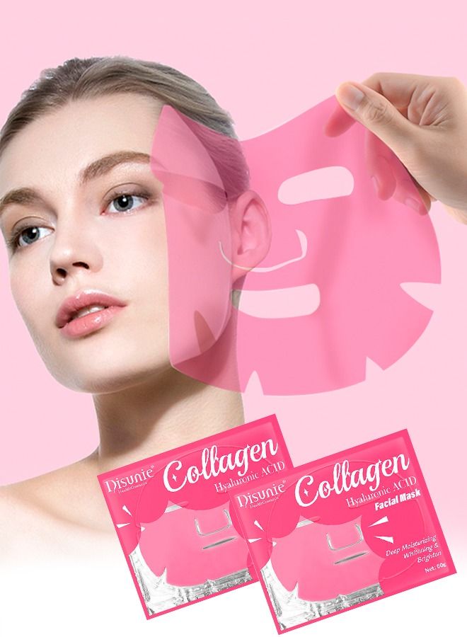 Disunie 5 Pieces Facial Mask Sheet for Skincare Hyaluronic Acid Hydrating and Moisturizing Face Sheet Mask Helps Reduce Fine Lines and Wrinkles Smooths and Repairs Skin Collagen Facial Mask - Image 1