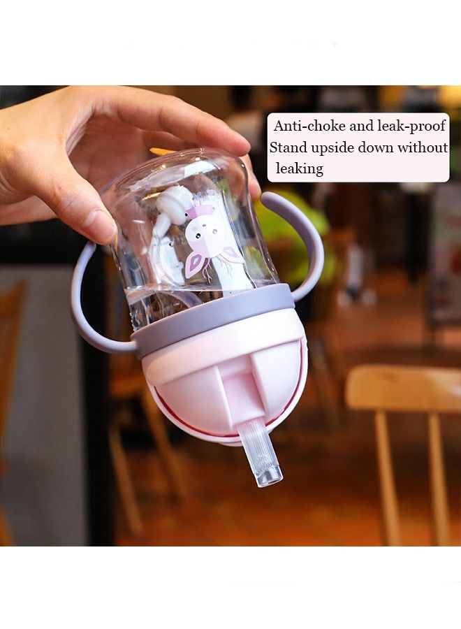 Cup for Baby more than 6 months, Spill-Proof Sippy Cup, Straw for Kids Water Bottle with Soft Silicon Spout Cup 250ml with Handle Pink Bunny - Image 2