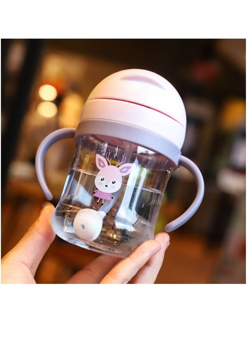 Cup for Baby more than 6 months, Spill-Proof Sippy Cup, Straw for Kids Water Bottle with Soft Silicon Spout Cup 250ml with Handle Pink Bunny - Image 1
