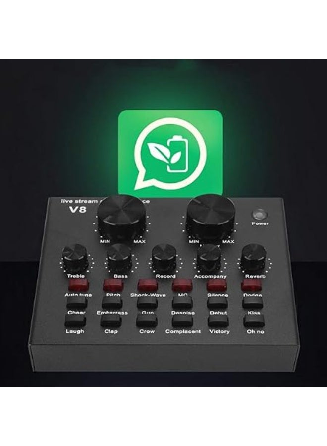 في8 كارت صوت احترافي V8 للبث المباشر والتسجيل - مزود بتأثيرات صوتية وإيكو ودعم بلوتوث - Image 3