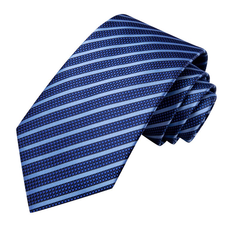 Hi-Tie Men Ties Sets Silk Stripe Paisley Necktie Pocket Square Cufflinks for Business Wedding,B Blue - Image 4
