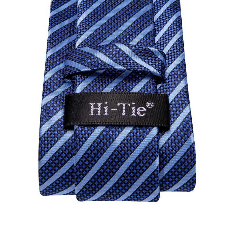 Hi-Tie Men Ties Sets Silk Stripe Paisley Necktie Pocket Square Cufflinks for Business Wedding,B Blue - Image 5