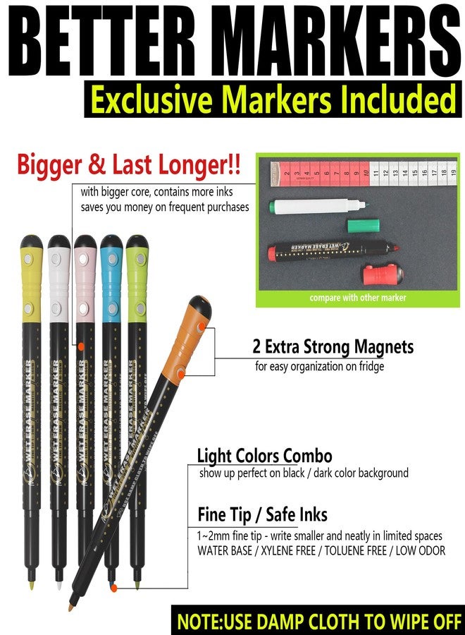 MAG-FANCY Magnetic Calendar for Refrigerator Dry Erase Calendar Chalkboard Planning Board 6 Fine Tip Wet Erase Markers & Mounts for Wall Hanging - Black Monthly - Image 3