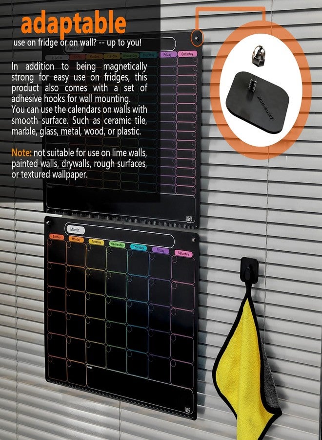 MAG-FANCY Magnetic Calendar for Refrigerator Dry Erase Calendar Chalkboard Planning Board 6 Fine Tip Wet Erase Markers & Mounts for Wall Hanging - Black Monthly - Image 5