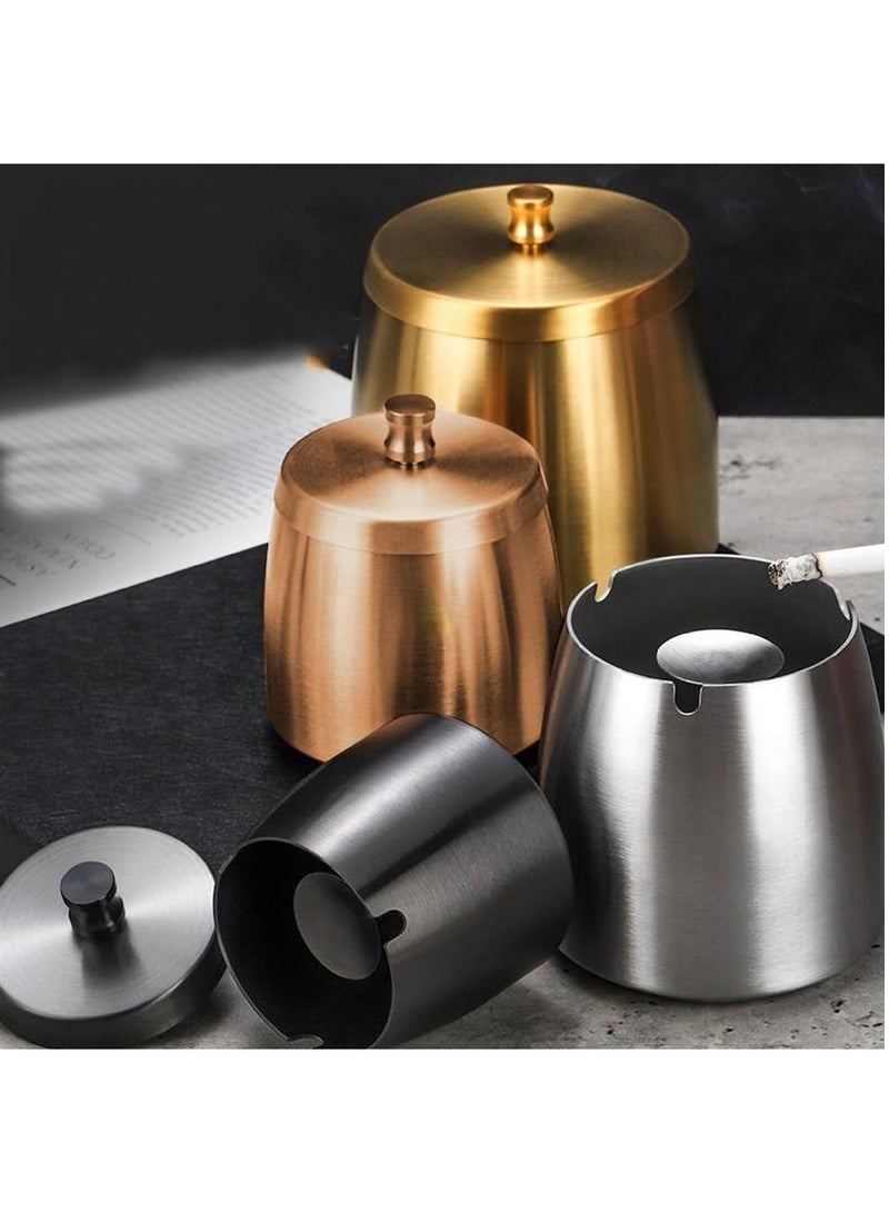 Rubik Ashtray with Lid, Stainless Steel Covered Windproof Ash Tray for Indoor Outdoor Patio Home Office Living Room Hotel (10x10cm) Silver - Image 3