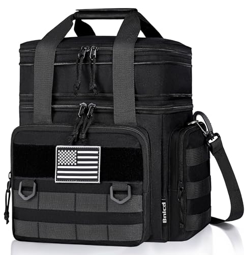 Bnlcd Tactical Lunch Box for Men Expandable Large Insulated Lunch Bag for Adult Heavy Duty Double Deck Lunch Cooler Bag with Shoulder Strap Leakproof Soft Lunch Pail with American Flag Black - Image 1
