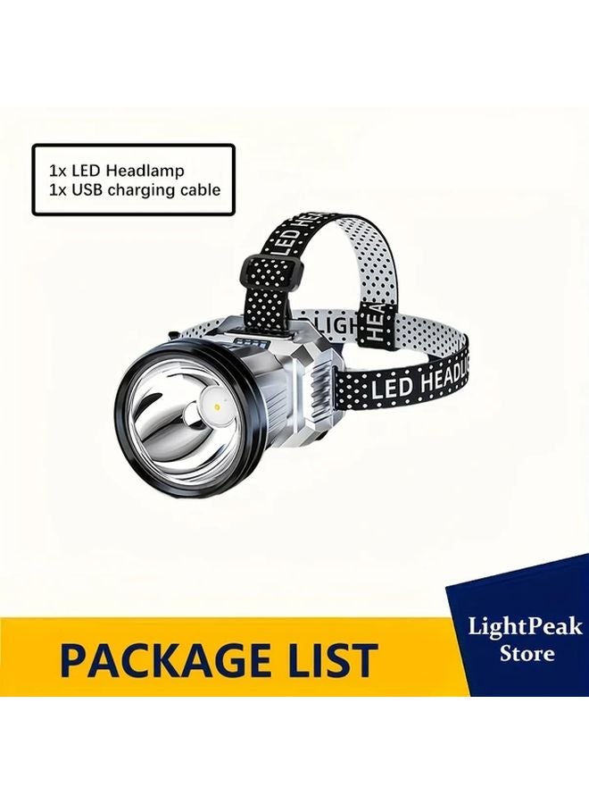 1pc USB Rechargeable LED Headlamp Adjustable Headlight For Fishing Hiking - Image 1