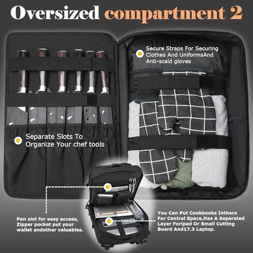 XINTREY Tactical Chef Knife Backpack Professional Knife Carrying Bag Travel Organizer Case with 30+ Pockets for Culinary Tools - Image 4