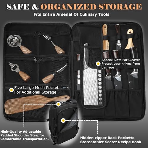 XINTREY Tactical Chef Knife Backpack Professional Knife Carrying Bag Travel Organizer Case with 30+ Pockets for Culinary Tools - Image 3