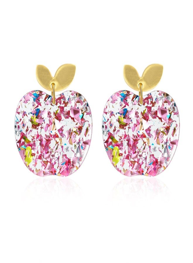 Joyline Teacher's Earrings for Women - Cute Pink Apple Glitter Lightweight Acrylic Stud Earrings for Teacher Appreciation Day Birthday Gifts - Image 1