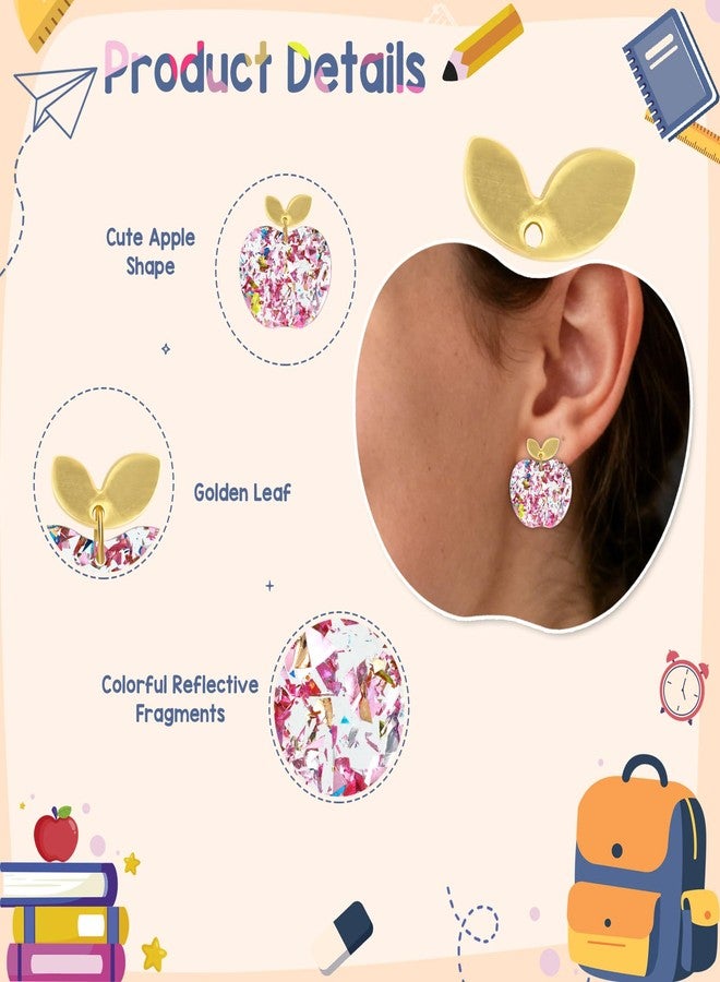 Joyline Teacher's Earrings for Women - Cute Pink Apple Glitter Lightweight Acrylic Stud Earrings for Teacher Appreciation Day Birthday Gifts - Image 3