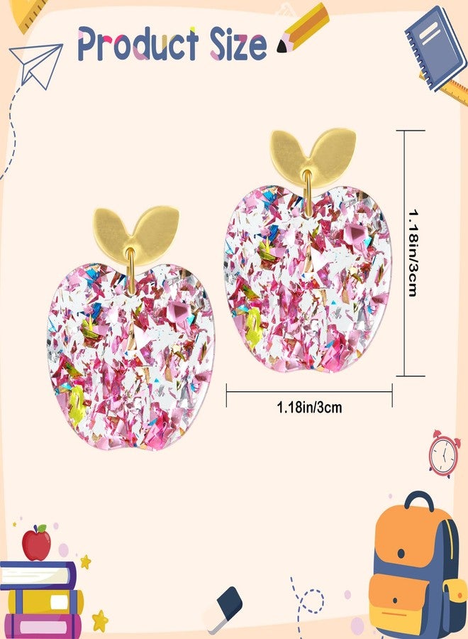Joyline Teacher's Earrings for Women - Cute Pink Apple Glitter Lightweight Acrylic Stud Earrings for Teacher Appreciation Day Birthday Gifts - Image 2