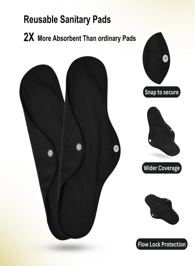 CareDone Super Comfy Heavy Flow Pad - Extra large| |Reusable Sanitary Cloth Pad | Organic Cotton| with leak proof | lasts upto 75-100 washes. (Black Cloth Pad- Pack 2) - Image 3
